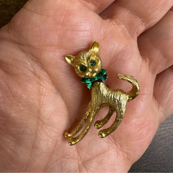Gold Cat Brooch with Articulated Head Vintage - Picture 3 of 6